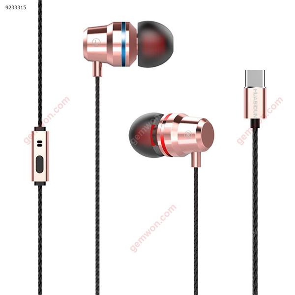 USB-C Type-C Stereo Earbuds Earphone Music Headset Super Bass Headphone with Mic ROSE Gold Headset N/A