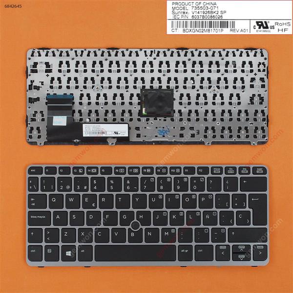 HP EliteBook 820 G1 SILVER FRAME BLACK (with point,Win8) SP N/A Laptop Keyboard (OEM-B)