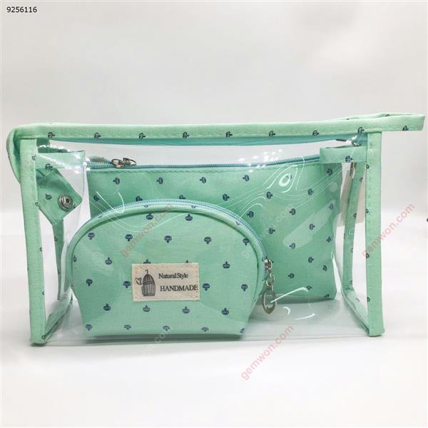 3 piece PVC waterproof transparent cosmetic bag plastic makeup travel bag set(Mint Green) Personal Care  N/A