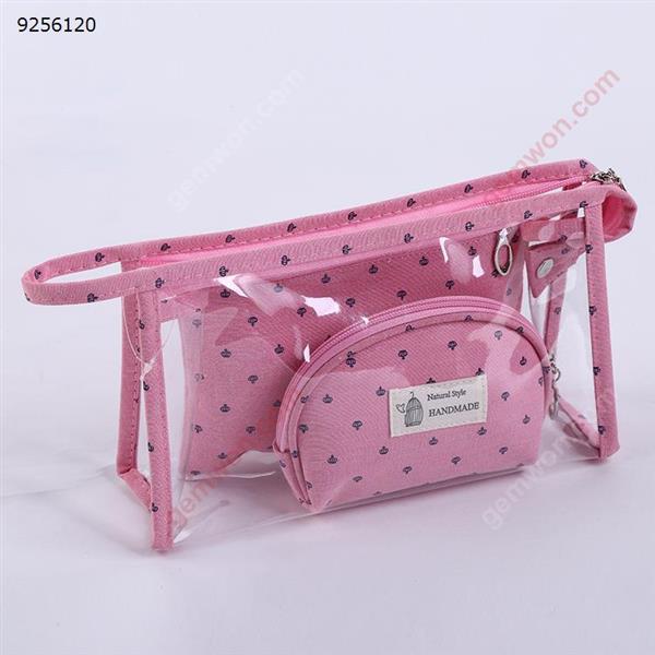 3 piece PVC waterproof transparent cosmetic bag plastic makeup travel bag set(Pink) Personal Care  N/A