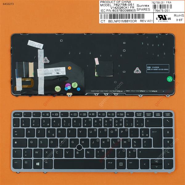 HP EliteBook 840 G1 850 G1 SILVER FRAME BLACK (Backlit,with point,Win8) FR 9Z.N9JBV.201 NSK-CP2BV 731179-001 Laptop Keyboard (OEM-B)