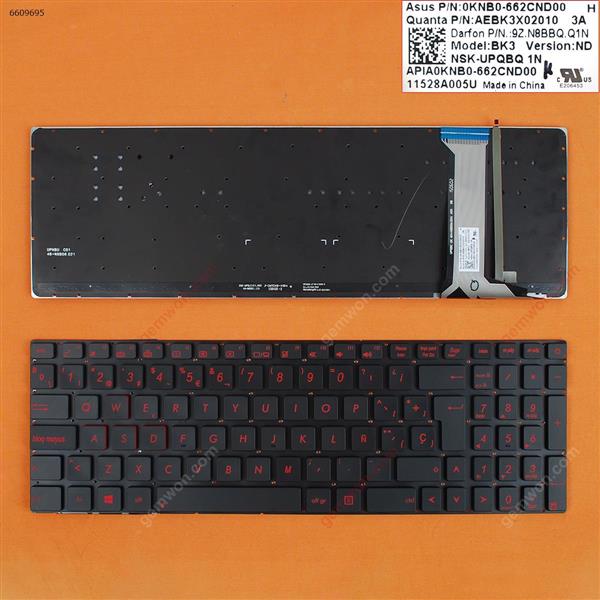 ASUS N551 N551J N551JB N551JK N551JM N551JQ BLACK(Backlit,With foil,Without FRAME,Red Printing) WIN8 SP OKNBO-66CND00 Laptop Keyboard (OEM-B)