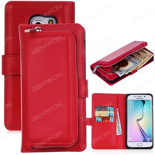 S6 Samsung holster,Plain wallet,Multifunctional combined fission case ,red Case S6 Samsung holster