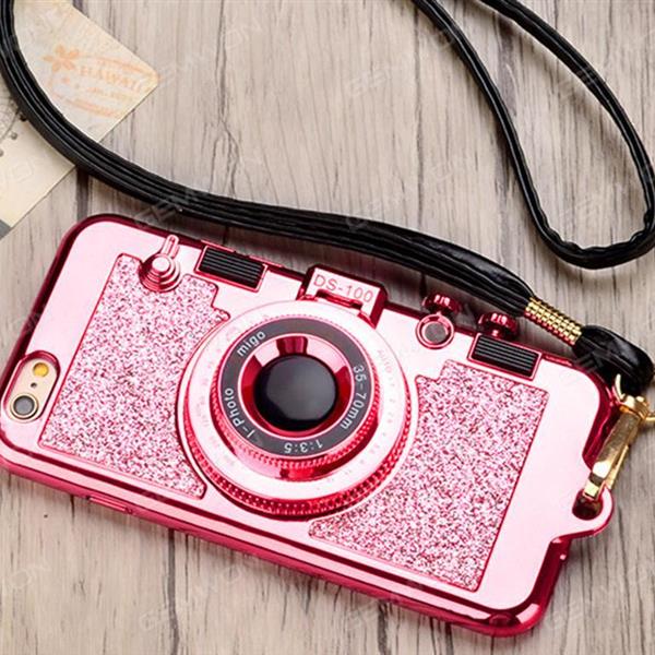 iPhone6 Camera mirror case，Imitation camera，Mirror creative stand，Synthetic leather strap with whole package of soft glue，rose gold Case IPHONE6 CAMERA MIRROR CASE