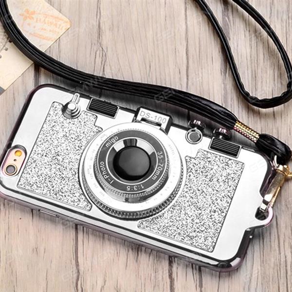 iPhone6 Camera mirror case，Imitation camera，Mirror creative stand，Synthetic leather strap with whole package of soft glue，silver Case iPhone6 Camera mirror case