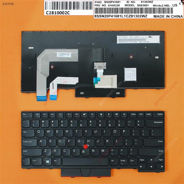 Lenovo Thinkpad T480 BLACK FRAME BLACK(With Point stick,Win8 ) US SN20L72726  9Z.NDBST.001  NSK-ZB0ST Laptop Keyboard (OEM-B)