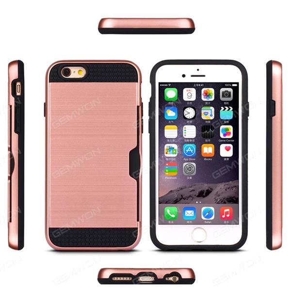 iphone6 TPU+PC Drawing card phone case，Combo armor bracket phone Protective shell，rose gold Case iphone6 TPU+PC Drawing card phone case