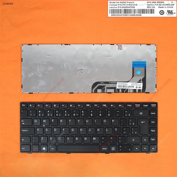 LENOVO Ideapad 100-14IBY BLACK FRAME BLACK (Win8) BR NANO-French       5N20H4028 Laptop Keyboard (OEM-B)