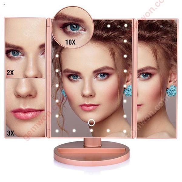 LED Touch Screen 22 Light Makeup Mirror Table Desktop Makeup 1X/2X/3X/10X Magnifying Mirrors Vanity 3 Folding Adjustable Mirror--Gold Makeup Brushes & Tools  MF22