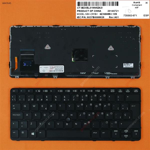 HP EliteBook 820 G1 BLACK FRAME BLACK(Backlit,with point,Win8) SP N/A Laptop Keyboard (OEM-A)