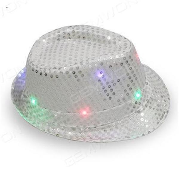 Jazz hat sequins flash cowboy hat stage performance party Halloween Christmas Dance Clothing Men and Women Safe Neutral silver Outdoor Clothing LED Hat
