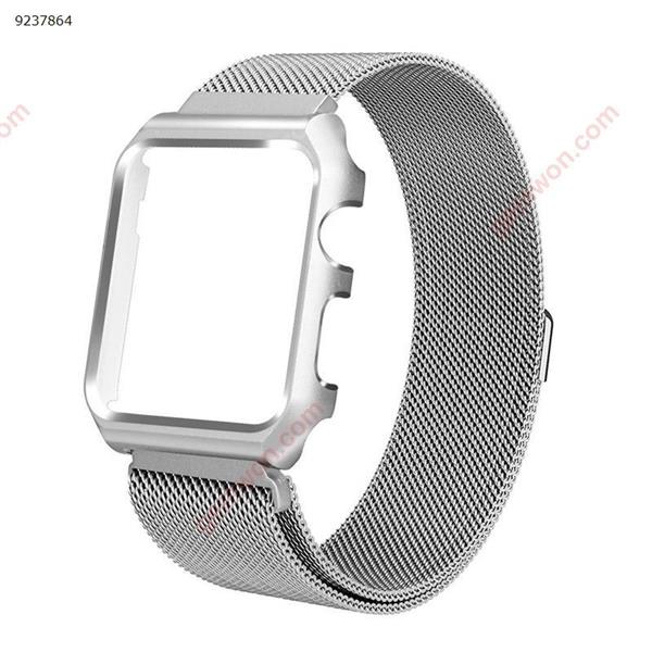 Apple watch smart watch Milanese magnetic watch strap stainless steel frame (Silver - 42 mm) Smart Wear 42MM
