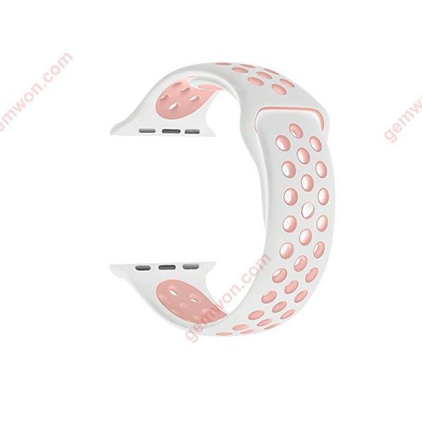 For Apple Watch Band 38mm, Soft Silicone Replacement Band for Apple Watch Series 3/2/1,.Nike+, Sport, Edition, M/L Size (Pink/White) Smart Wear M/L