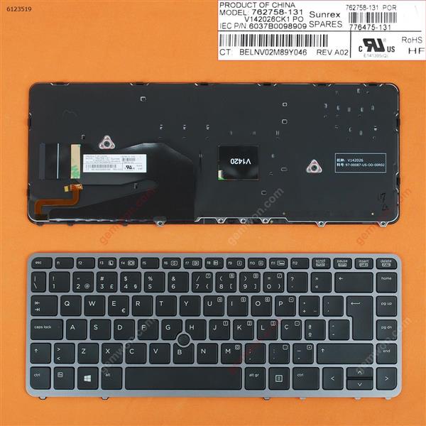 HP EliteBook 840 G1 850 G1 SILVER FRAME BLACK (Backlit,with point,Win8) PO N/A Laptop Keyboard (OEM-B)