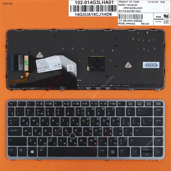 HP EliteBook 840 G1 850 G1 SILVER FRAME BLACK (Backlit,with point,Win8) RU N/A Laptop Keyboard (OEM-B)