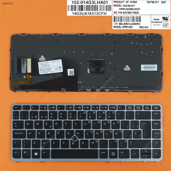 HP EliteBook 840 G1 850 G1 SILVER FRAME BLACK (Backlit,with point,Win8) SP N/A Laptop Keyboard (OEM-B)