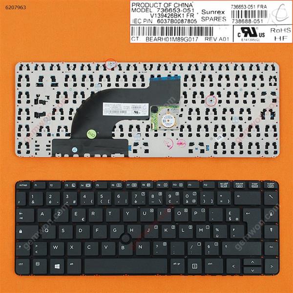 HP PROBOOK 640 G1 645 G1 BLACK(Without FRAME,With Point stick) FR N/A Laptop Keyboard (OEM-B)