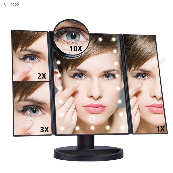 22 LEDs Light Touch Screen Makeup Mirror 3 Folding 1X/2X/3X/10X Magnifying Mirrors Desktop Makeup Vanity Mirror--black Makeup Brushes & Tools  MF22