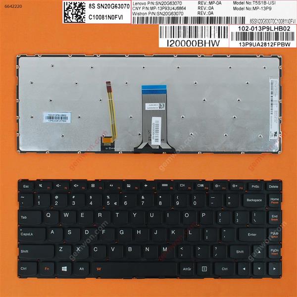 Lenovo S41-35 S41-70 S41-75 U41-70 BLACK(Without FRAME ,WIN8，Backlit) US N/A Laptop Keyboard (OEM-B)