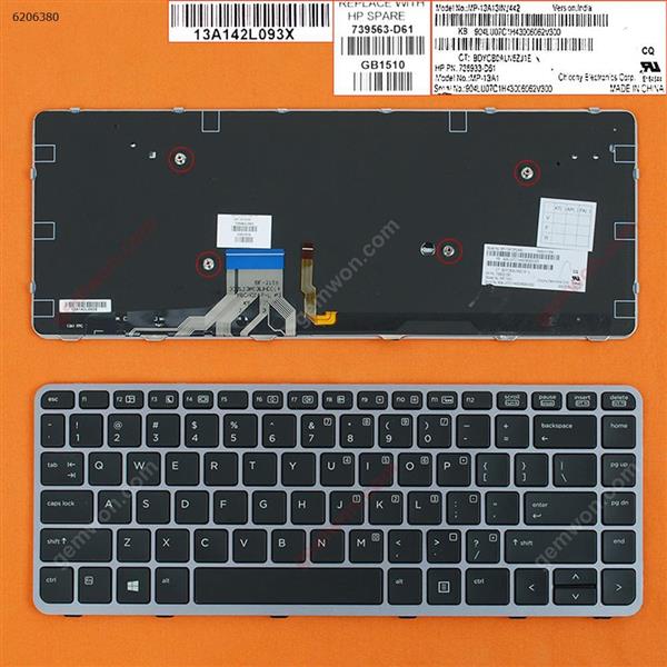 HP EliteBook Folio 1040 G1 SILVER FRAME BLACK (Backlit,Little Scratch On The Frame,Win8) US N/A Laptop Keyboard (OEM-B)