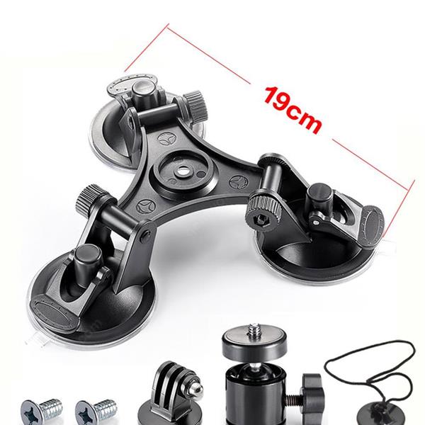 Triple Suction Cup Mount stand Car sucker camera holder with 360degree rotation tripod and safety rope for Gopro Other PP+ABS