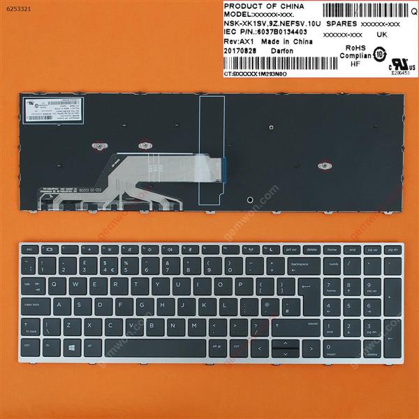 HP Probook 450 G5 455 G5 470 G5 SILVER FRAME BLACK WIN8 UK L01028-031 Laptop Keyboard (OEM-B)