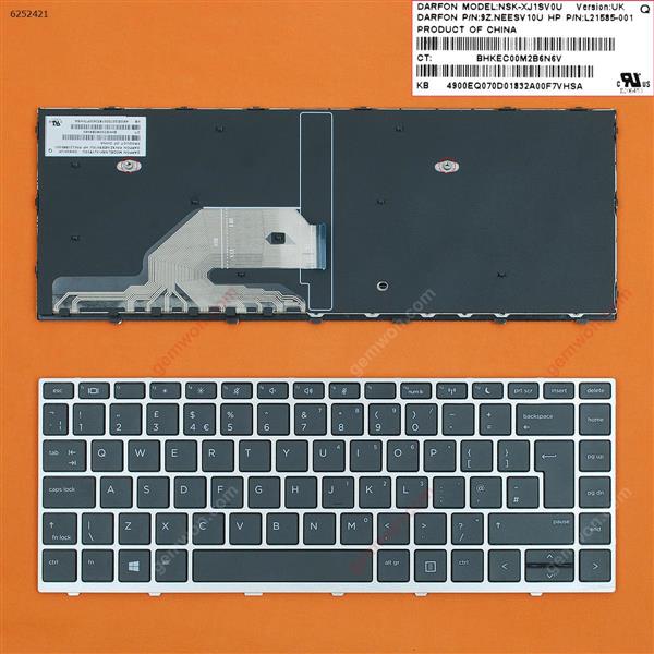 HP Probook 430 G5 440 G5 445 G5 Silver FRAME BLACK WIN8 UK L01071-001 Laptop Keyboard (OEM-B)