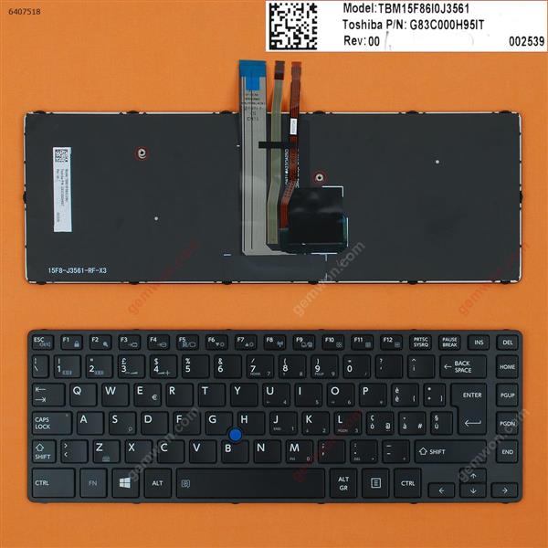 Toshiba Tecra A40-C A40-C1430 A40-C1440 A40-C-18R BLACK FRAME GLOSSY WIN8 (With point stick,Backlit) IT N/A Laptop Keyboard (OEM-B)