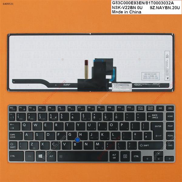 TOSHIBA Z40 GRAY FRAME BLACK (Backlit,With Point stick,Win8) UK 9Z.N7GBC.U0U BCUBC Laptop Keyboard (OEM-B)