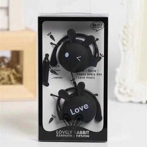 Headphones Universal Cute Rabbit Design 3.5mm Plug Portable Headphones, Black Headset WD-kwy