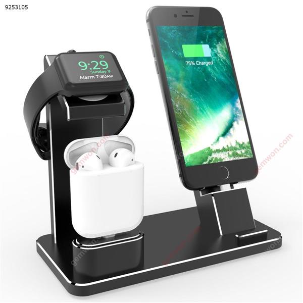 Multi-function three-in-one for Apple mobile phone watch headset charging base all aluminum charging stand (black) Mobile Phone Mounts & Stands LC-03