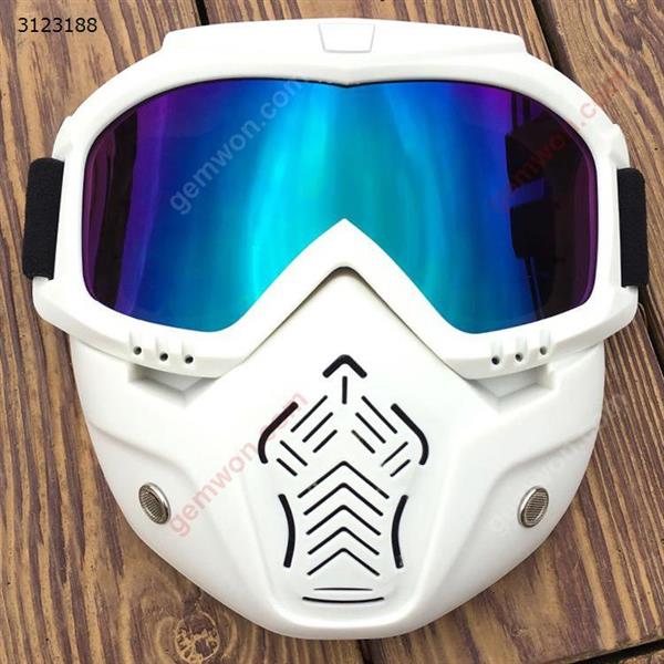 Applicable to Harley Davidson motorcycle helmet goggles retro personality mask riding mask anti-fog goggles (white mask, color lens) Cycling WDAN