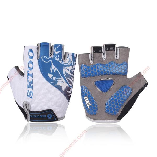 Non-slip bicycle gloves half finger plastic bicycle riding gloves non-slip mountain bike road mountain bike gloves shockproof movement (size XL blue) Outdoor Clothing WDSKT