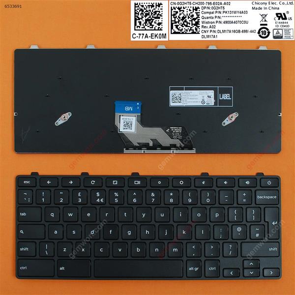 Dell Chromebook 11 3180 3189 BLACK FRAME BLACK UK 05XVF4 0HNXPM Laptop Keyboard (OEM-B)