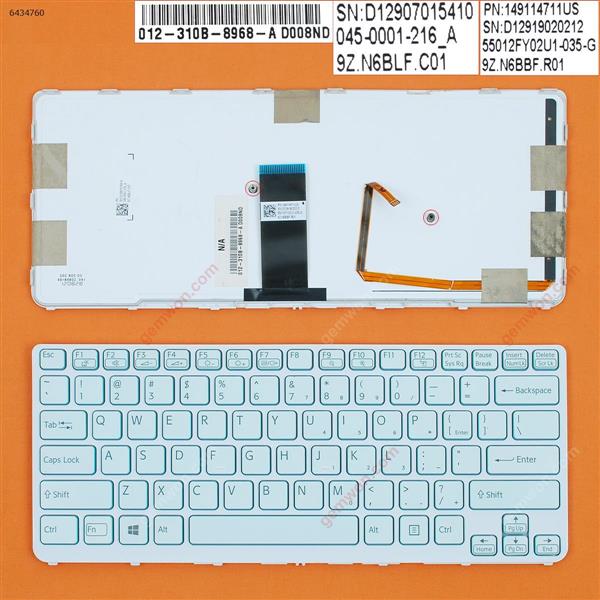 SONY SVE14A WHITE FRAME WHITE(Backlit,WIN8) US 149122511US 9Z.N6BBF.U01 Laptop Keyboard (OEM-B)