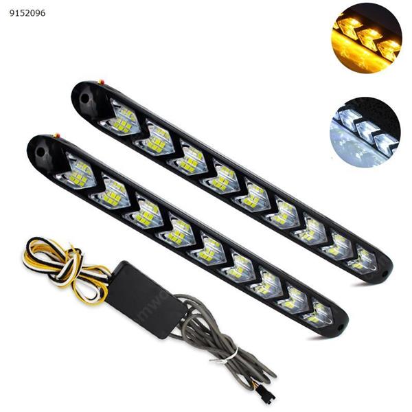 2x Car Flexible DRL White/Amber Switchback LED Knight Rider Strip Light Headlight Arrow Flasher DRL Turn Signal Waterproof Auto Replacement Parts 12LED