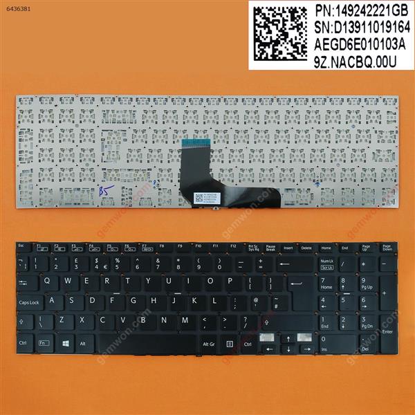 Sony VAIO Fit 15 SVF15A190X SVF15A1M2E SVF-15A1Z2EB BLACK (Without FRAME For Win8) UK N/A Laptop Keyboard (OEM-B)