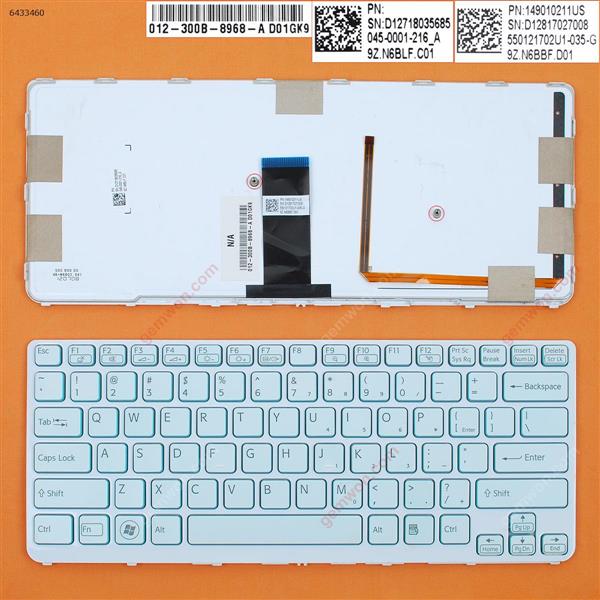 SONY SVE14A WHITE FRAME WHITE(Backlit ) US N/A Laptop Keyboard (OEM-B)