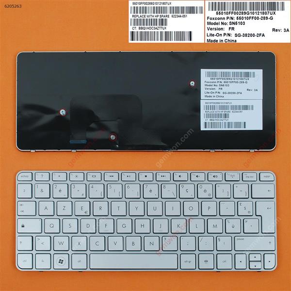 HP MINI 210-2000 SILVER FRAME SILVER FR 55010ER00-289-G SG-38200-2XA Laptop Keyboard (OEM-B)