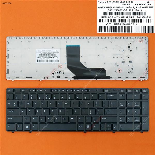 HP ProBook 6560B/EliteBook 8570P 8560P BLACK FRAME BLACK(Without Point stick,WIN8) US 9Z.N6GUF.K01 Laptop Keyboard (OEM-B)