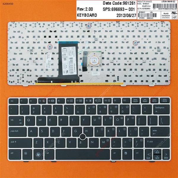 HP 2560P SILVER FRAME BLACK (With point stick) US 691658-001 6037B0065601 Laptop Keyboard (OEM-B)