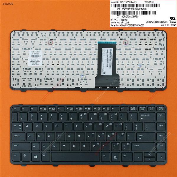 HP ProBook 430 G1 BLACK FRAME BLACK(For Win8) US MP-12V63US-4421  711468-001 Laptop Keyboard (OEM-B)