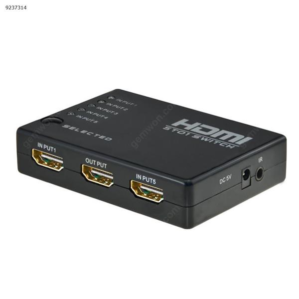 HDMI switch, HD 5-port HDMI switcher automatically switches 5-in-1 output, with remote control support 3D 1080P black Audio & Video Converter DK305