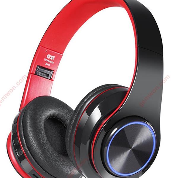 bh3 headphone，Head mounted USB charging，Bluetooth card headset，black redBH3 HEADPHONE