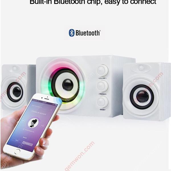 D-206 BLUETOOTH STEREO，Colorful lights USB wood subwoofer，white Bluetooth Speakers D-206  BLUETOOTH STEREO