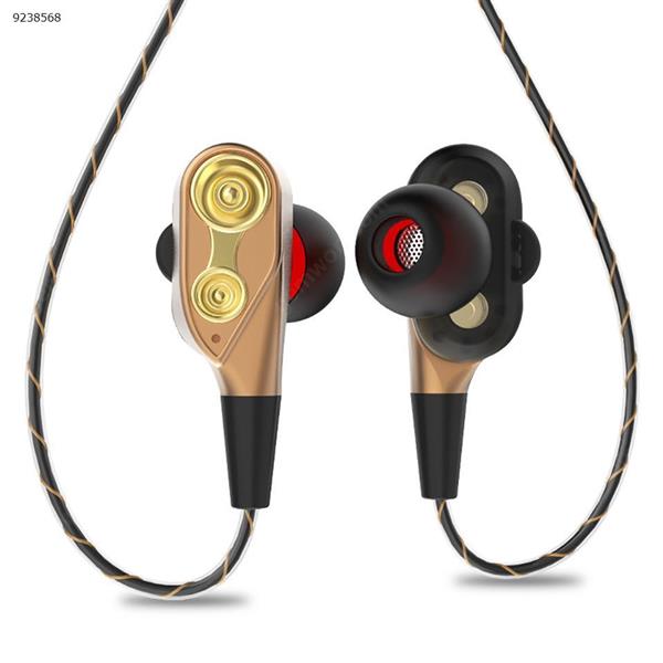 Dual Driver Earphones Stereo Bass Headphones Sport Running Headset HIFI Monitor Earbuds Handsfree With Mic Gold Headset N/A