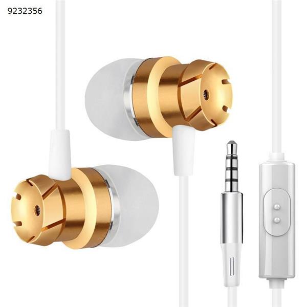 Metal ear - in - the - ear earphone, turbo - heavy low - tone band, line - controlled mobile phone, computer, MP3 universal earphone gold Headset N/A