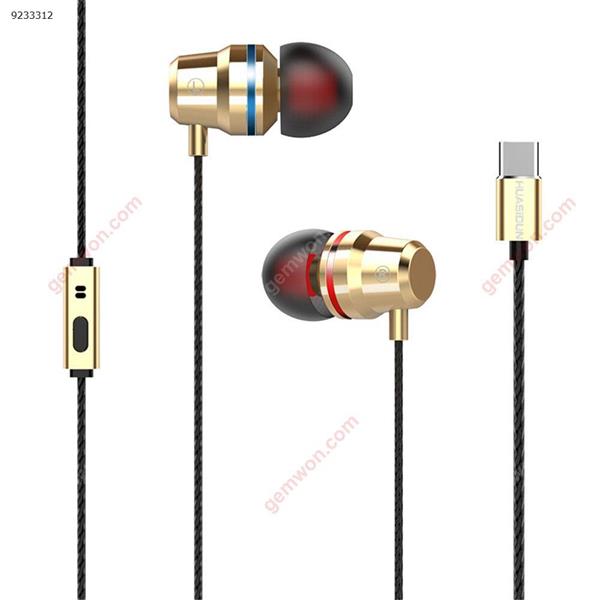 USB-C Type-C Stereo Earbuds Earphone Music Headset Super Bass Headphone with Mic Gold Headset N/A