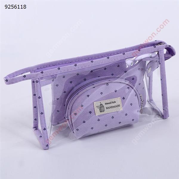 3 piece PVC waterproof transparent cosmetic bag plastic makeup travel bag set(Purple) Personal Care  N/A
