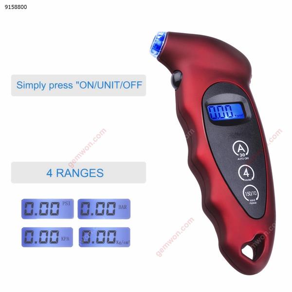 Digital Tire Pressure Gauge 150 PSI Tire Gauge for Cars Trucks Bicycles Motorcycles With Backlit Board LCD, Lighted Nozzle and Non-slip Grip-red Auto Repair Tools GL-0801A